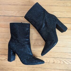 Mix No. 6 Black Studded Ankle Boots Shiny Pointed Toe Sparkle Heels Size 7